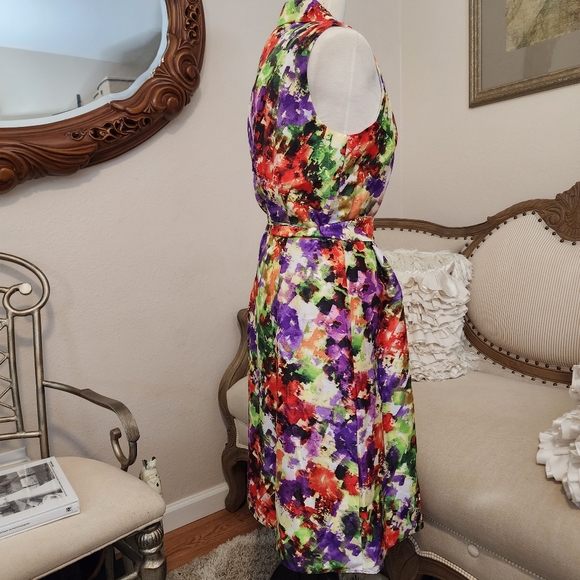 WardorbeA Multi Color Faux Wrap Dress With Belt - Picture 6 of 14